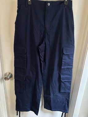 Lepunuo Navy Cargo Pants XL NWT Elastic Waist Multi Pocket Wide Leg